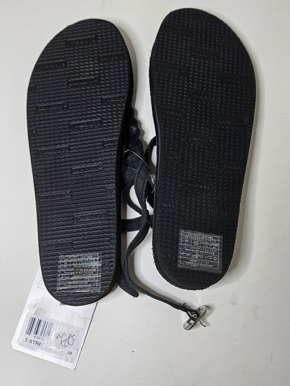 Rainbow T Street Thong Sandals Black Braided Leather Rubber 6.5 -7.5 Women's NWT - Picture 4 of 5